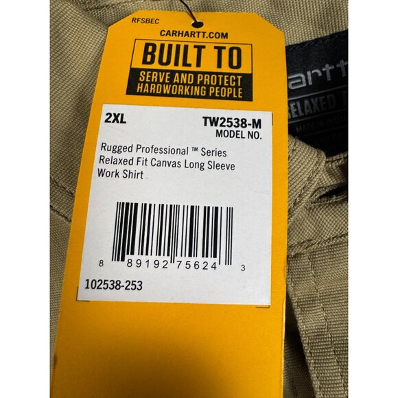 Carhartt Shirt Mens 2XL Brown Rugged Professional Relaxed Canvas Work TW2538-M - Picture 3 of 11